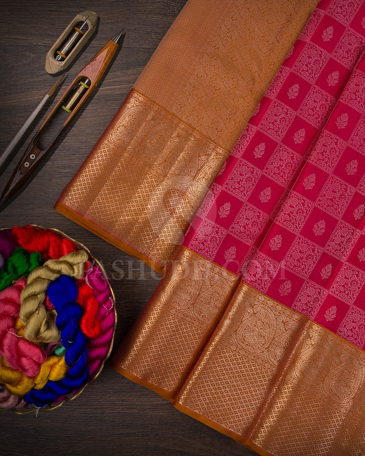 Dark Pink And Dark Orange Kanjivaram Silk Saree - DT306(B)