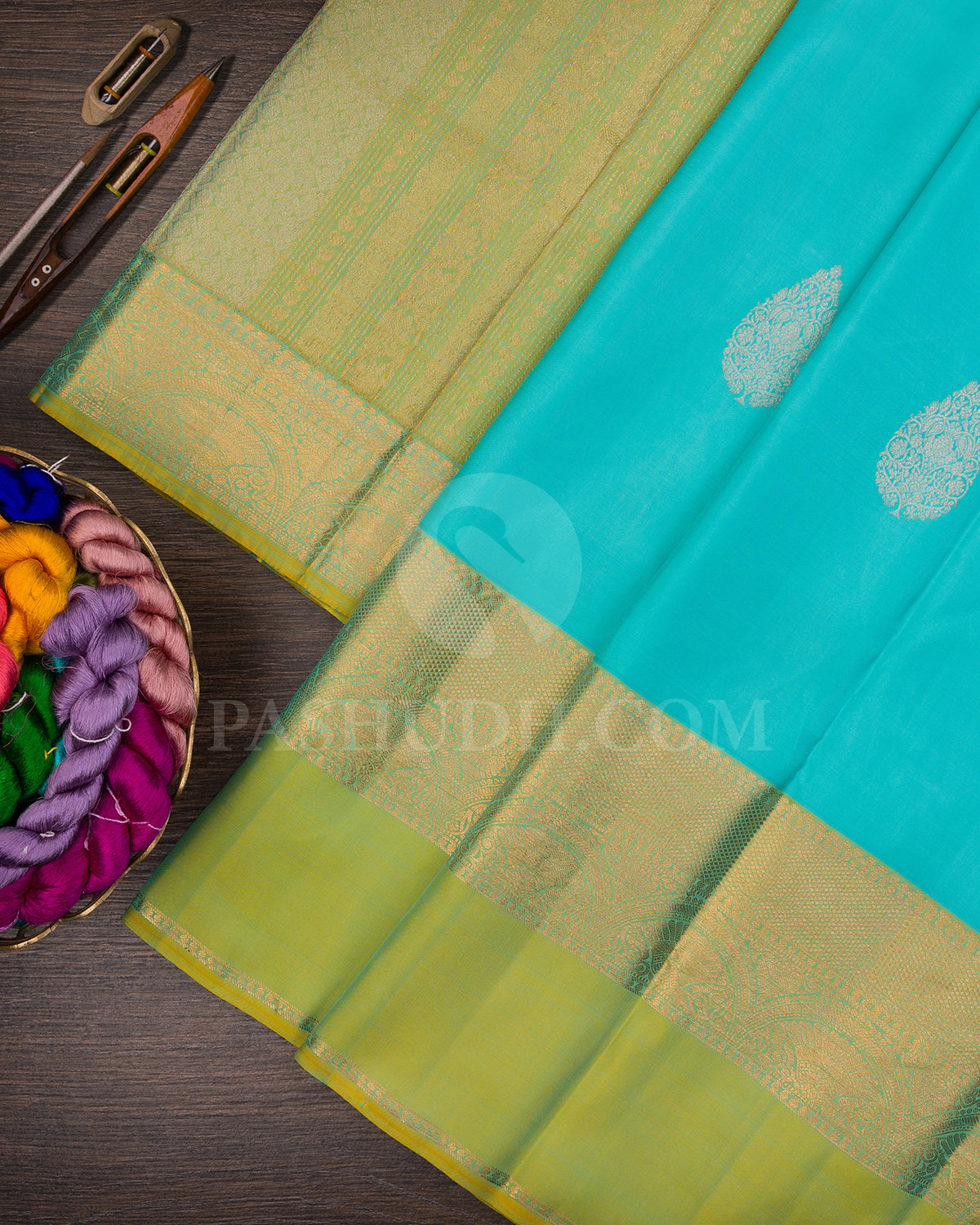 Turquoise Blue And Dual shaded Green Kanjivaram Silk Saree - BKF22