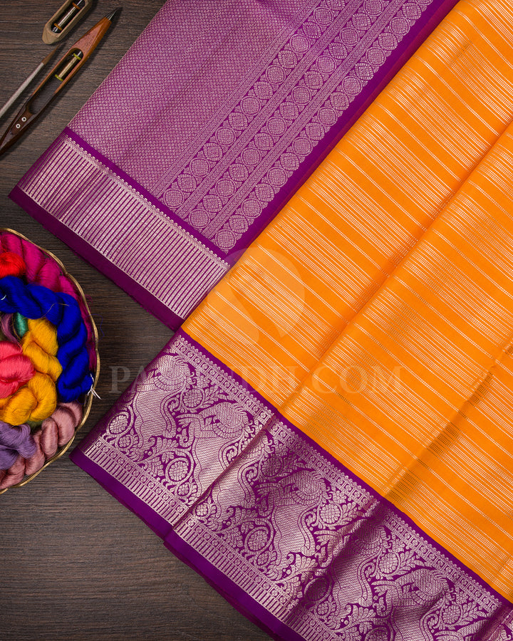 Orange And Violet Kanjivaram Silk Saree - S1222(D)