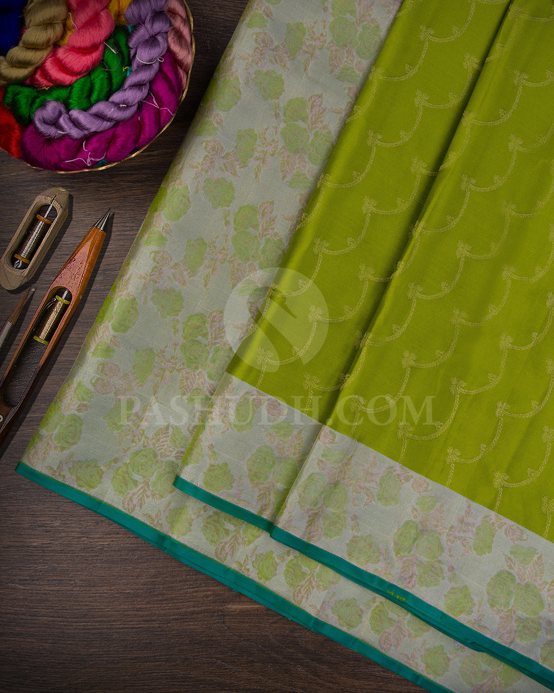 Parrot Green And Pastel Cyan Shimmer Kanjivaram Silk Saree  - DJ351(B)