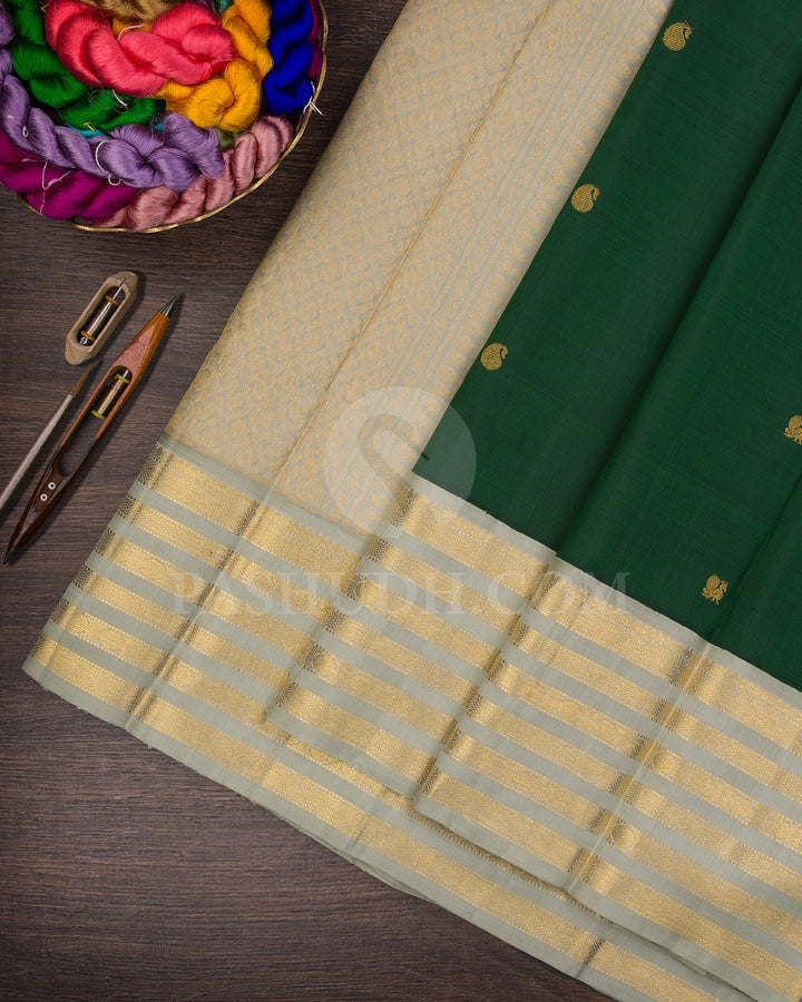 Forest Green And Sage Green Kanjivaram Silk Saree - BKF18