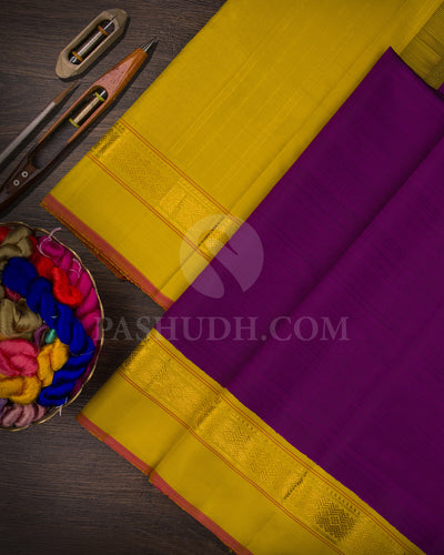 Magenta, Violet and Yellow Kanjivaram Silk Saree - BKF27