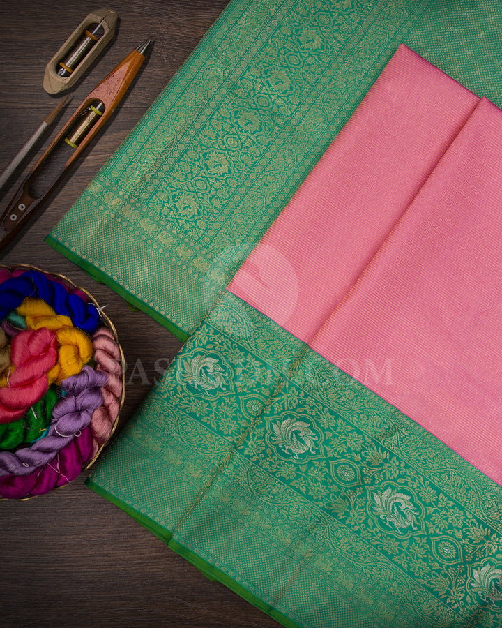Baby Pink And Emerald Green Kanjivaram Silk Saree - S1339(B)