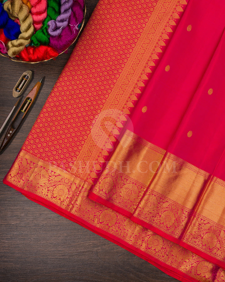 Orange Shot Pink Kanjivaram Silk Saree - BKF24