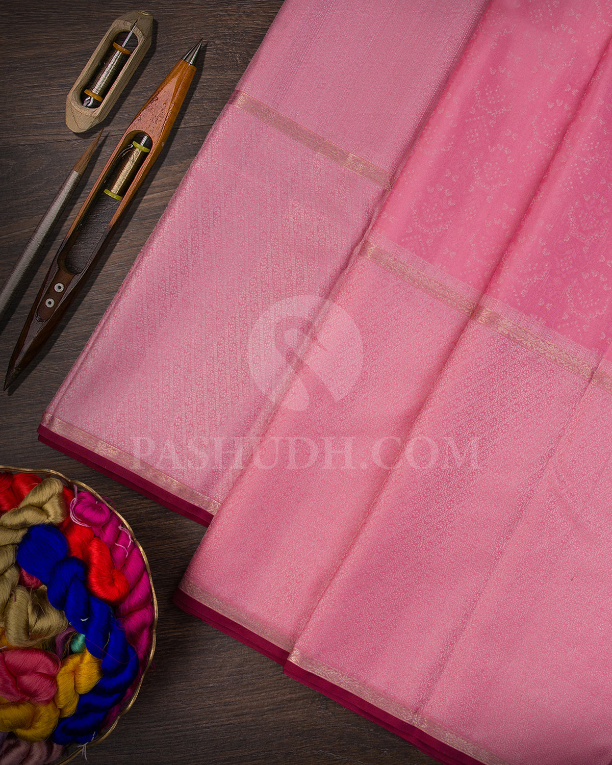 Baby Pink And Maroon Kanjivaram Silk Saree - DT257(F)