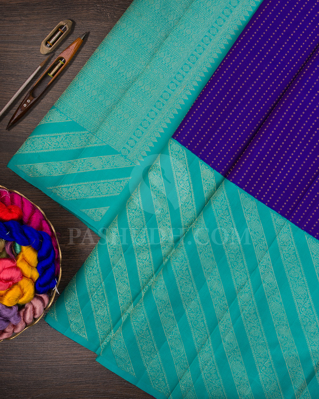 Royal Blue And Turquoise Blue Kanjivaram Silk Saree - BKB12