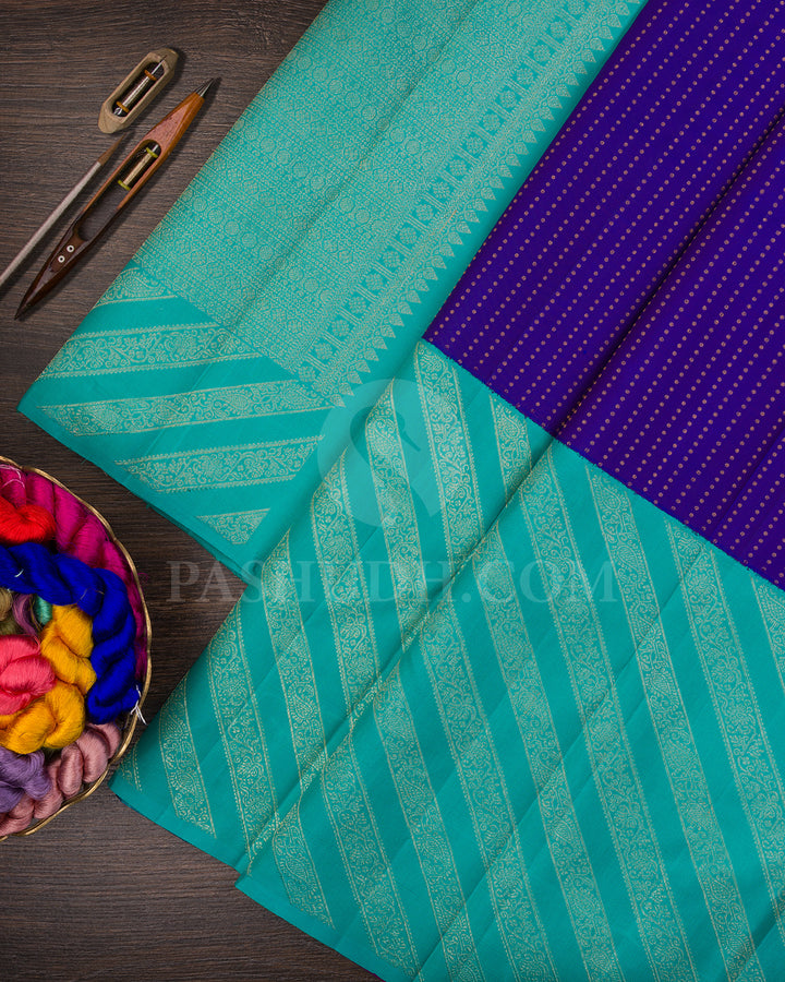 Royal Blue And Turquoise Blue Kanjivaram Silk Saree - BKB12
