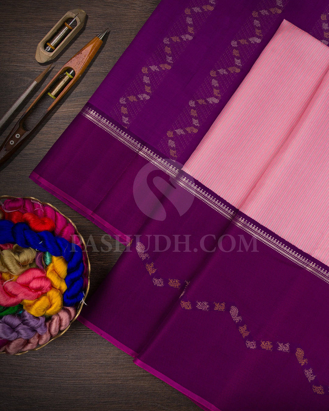 Baby Pink and Purple Kanjivaram Silk Saree - S1395(B)
