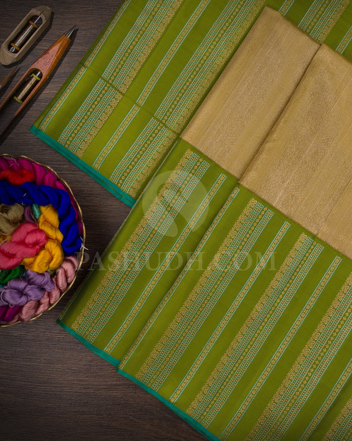 Gold And Pear Green Tissue Shimmer Kanjivaram Silk Saree - S1420(A)