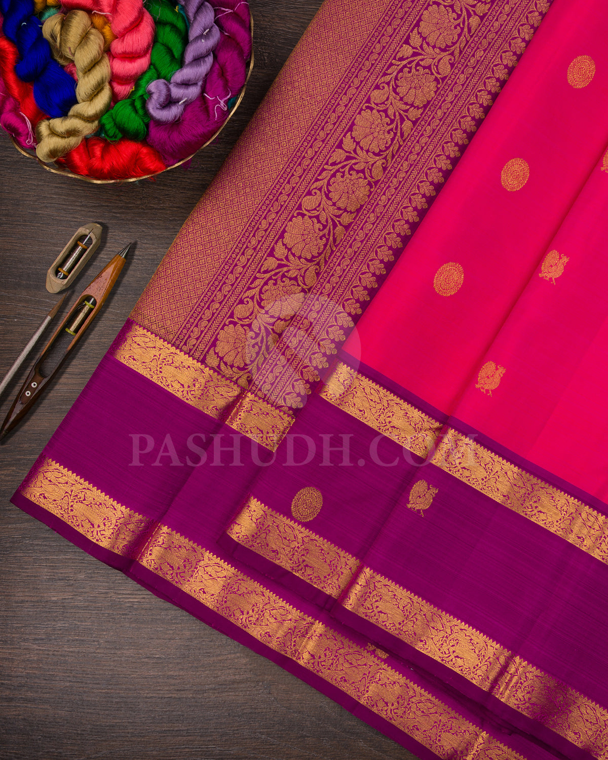 Dual Shaded Pink And Violet Kanjivaram Silk Saree - BKF5