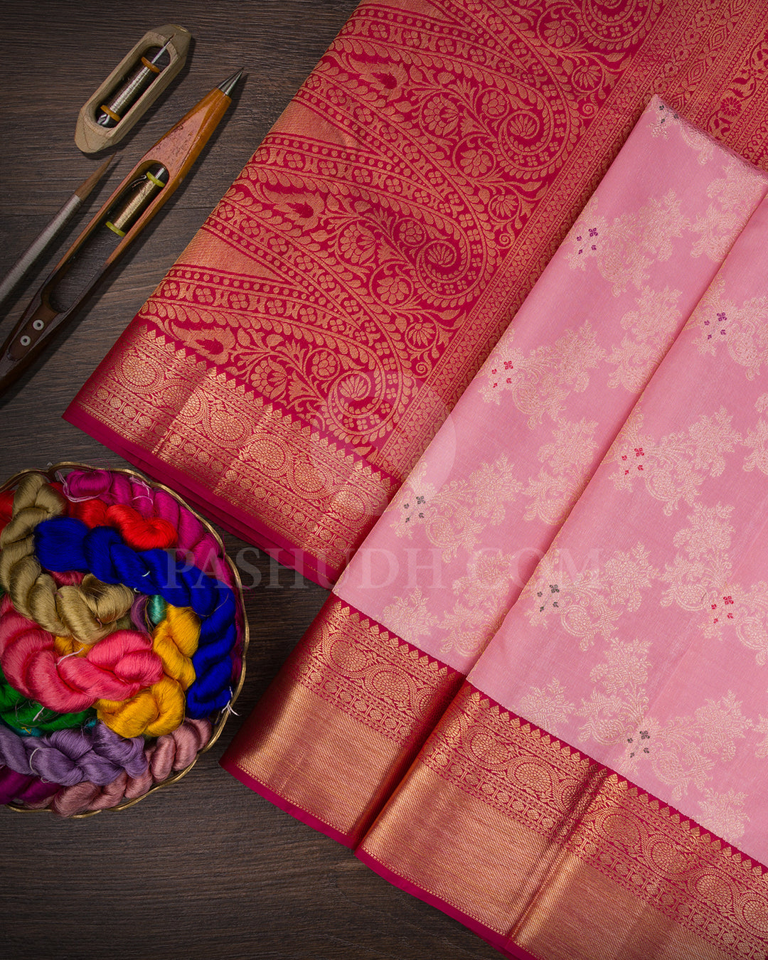 Baby Pink And Rani Pink Kanjivaram Silk Saree - S1093(E)