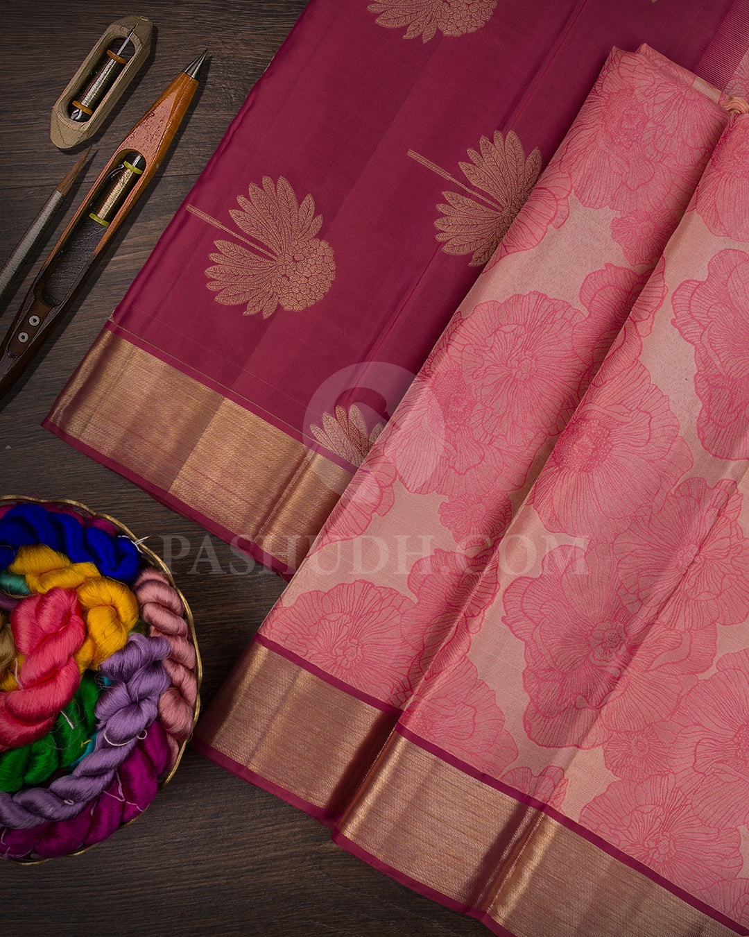 Gold Silver, Punch Pink And Rasberry Pink Shimmer Kanjivaram Silk Saree - DJ349(A)