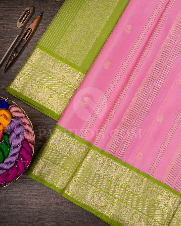 Rose Pink And Parrot Green Kanjivaram Silk Saree - S1333(B)