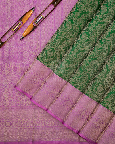 Emerald Green and Lilac Kanjivaram Silk Saree - DT203