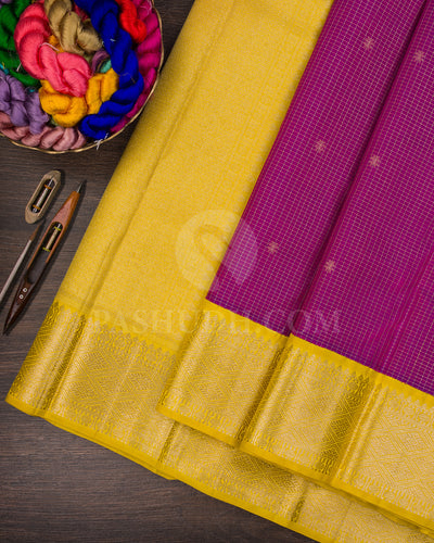 Violet And Yellow Kanjivaram Silk Saree - BKF6