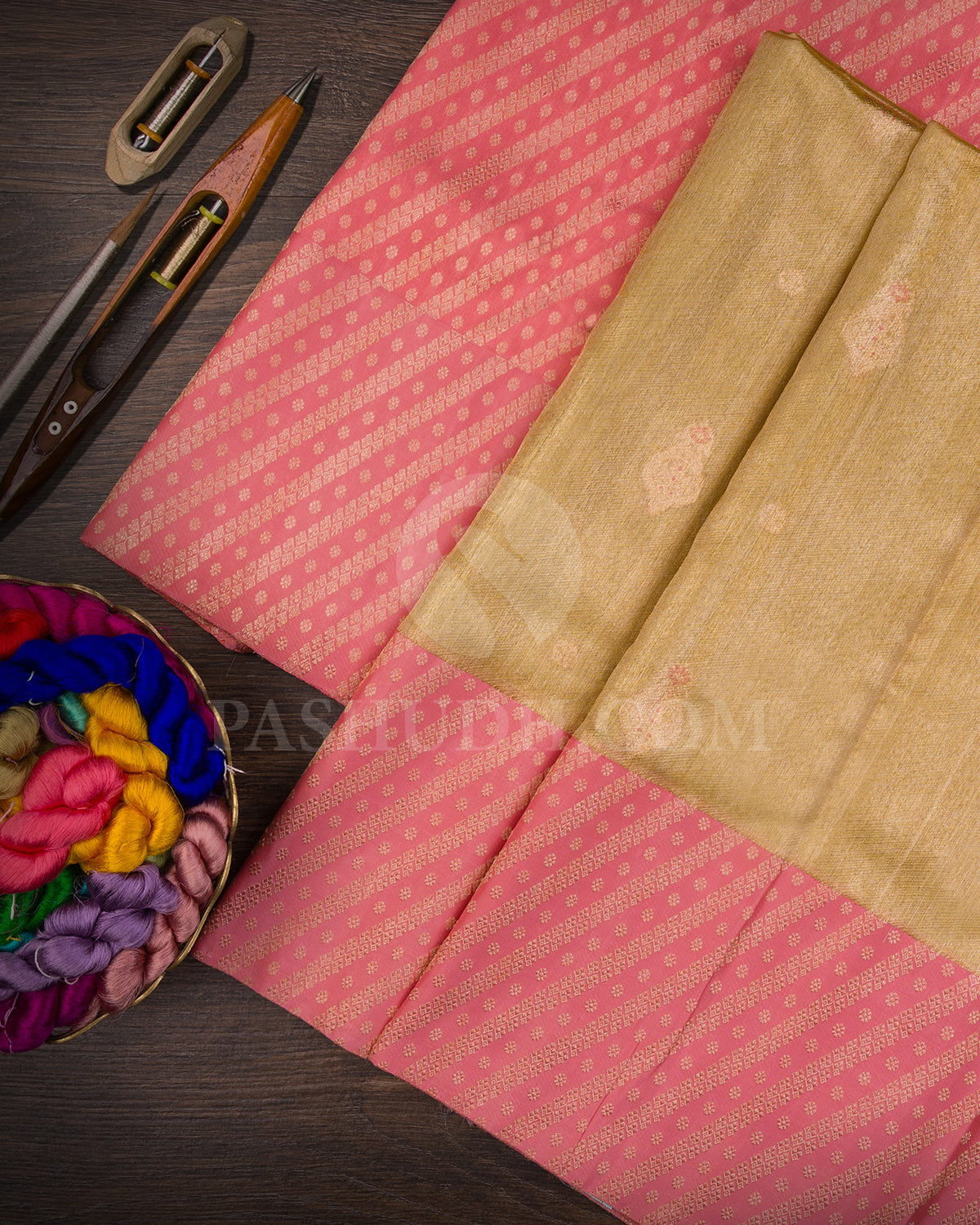 Gold And Baby Pink Organza Shimmer Kanjivaram Silk Saree - S1403(A)