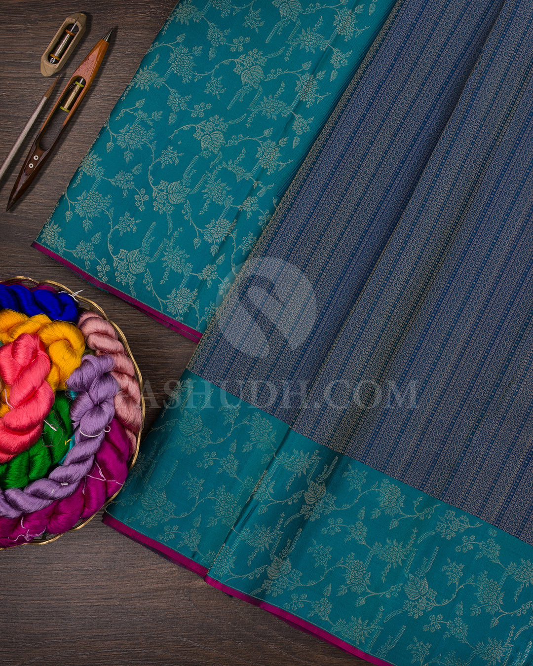 Cobalt Blue And Teal Blue Kanjivaram Silk Saree - DJ280(F)