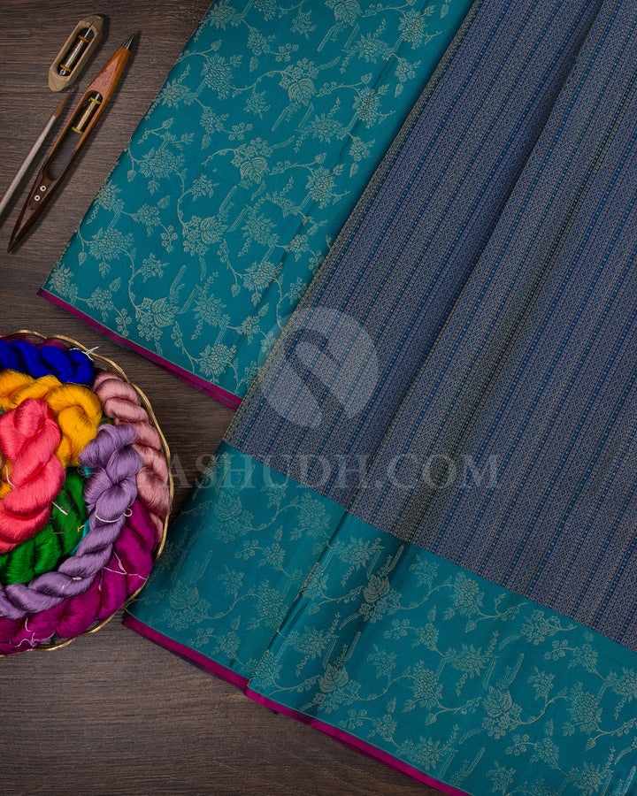 Cobalt Blue And Teal Blue Kanjivaram Silk Saree - DJ280(F)