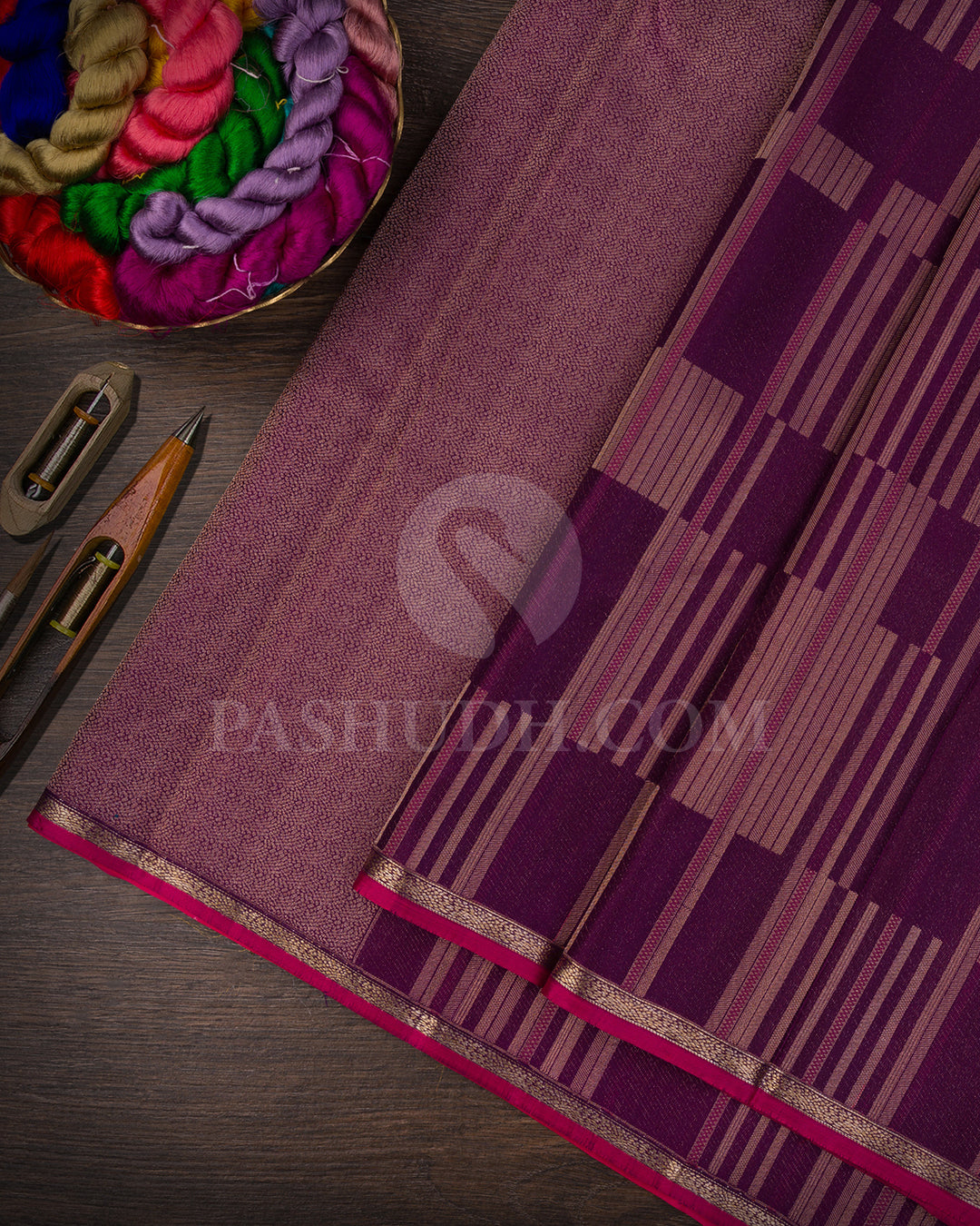 Purple And Punch Pink Borderless Kanjivaram Silk Saree - DT297(B)