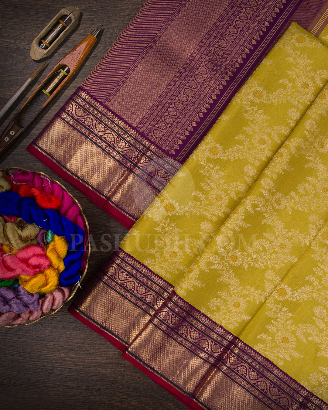 Pear Green And Purple Kanjivaram Silk Saree - S1415(A)