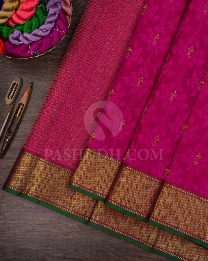 Rouge Pink And Forest Green Kanjivaram Silk Saree - DJ347(A)