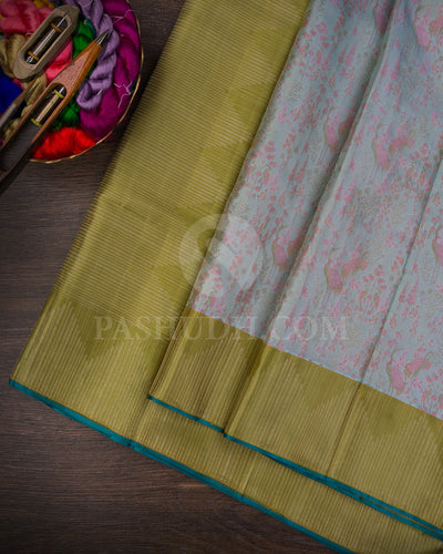 Sky Blue And Mehendi Green Kanjivaram Silk Saree - D612(A)