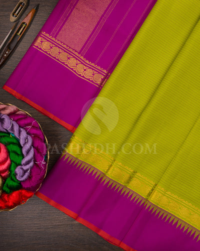 Pear Green And Magenta Kanjivaram Silk Saree - BKF8