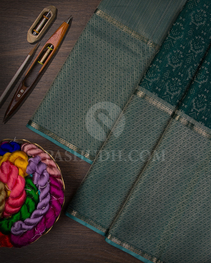 Green, Teal and Sky Blue Kanjivaram Silk Saree - DT257(E)