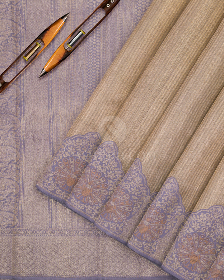 Gold & Lavender Pure Zari Kanjivaram Silk Saree - S839 - View 3
