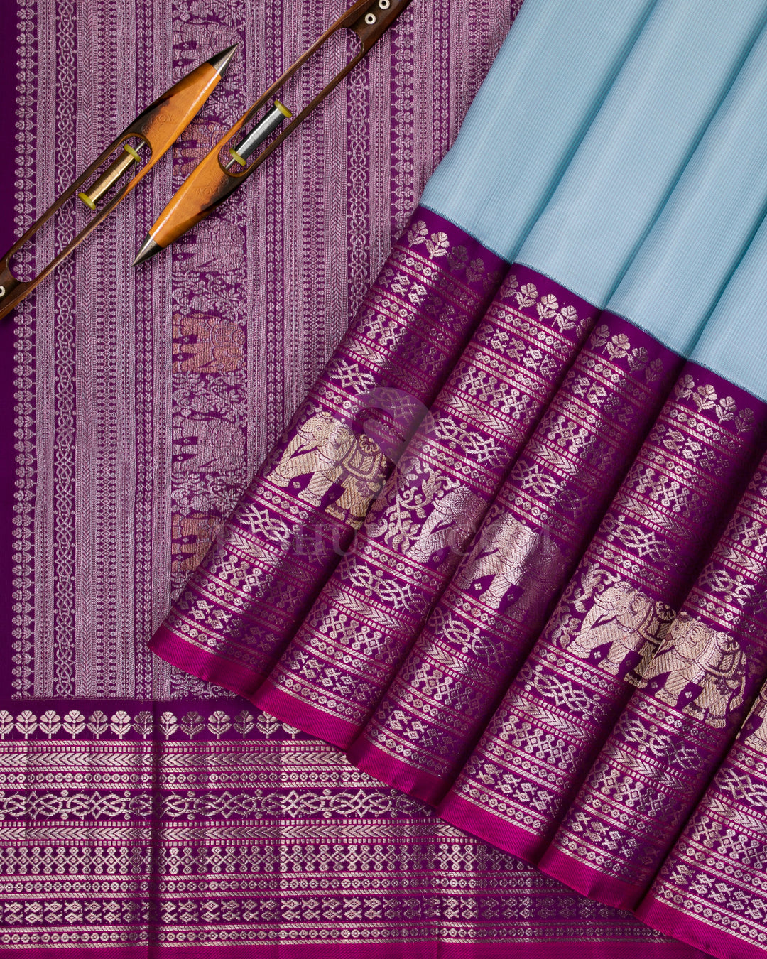 Light Blue And Violet Kanjivaram Silk Saree - S1142(A) - View 2