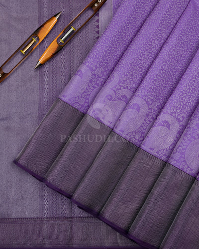 Lavender and Deep Purple Kanjivaram Silk Saree - D437 -View 2