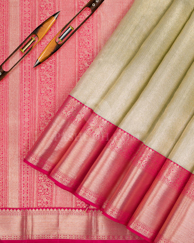 Mild Green And Rouge Pink Organza Kanjivaram Silk Saree - S1156(A) - View 2