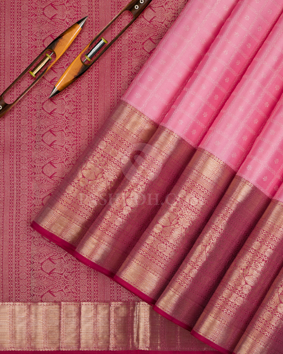 Baby Pink And Raspberry Pink Kanjivaram Silk Saree - DT269(A) - View 1