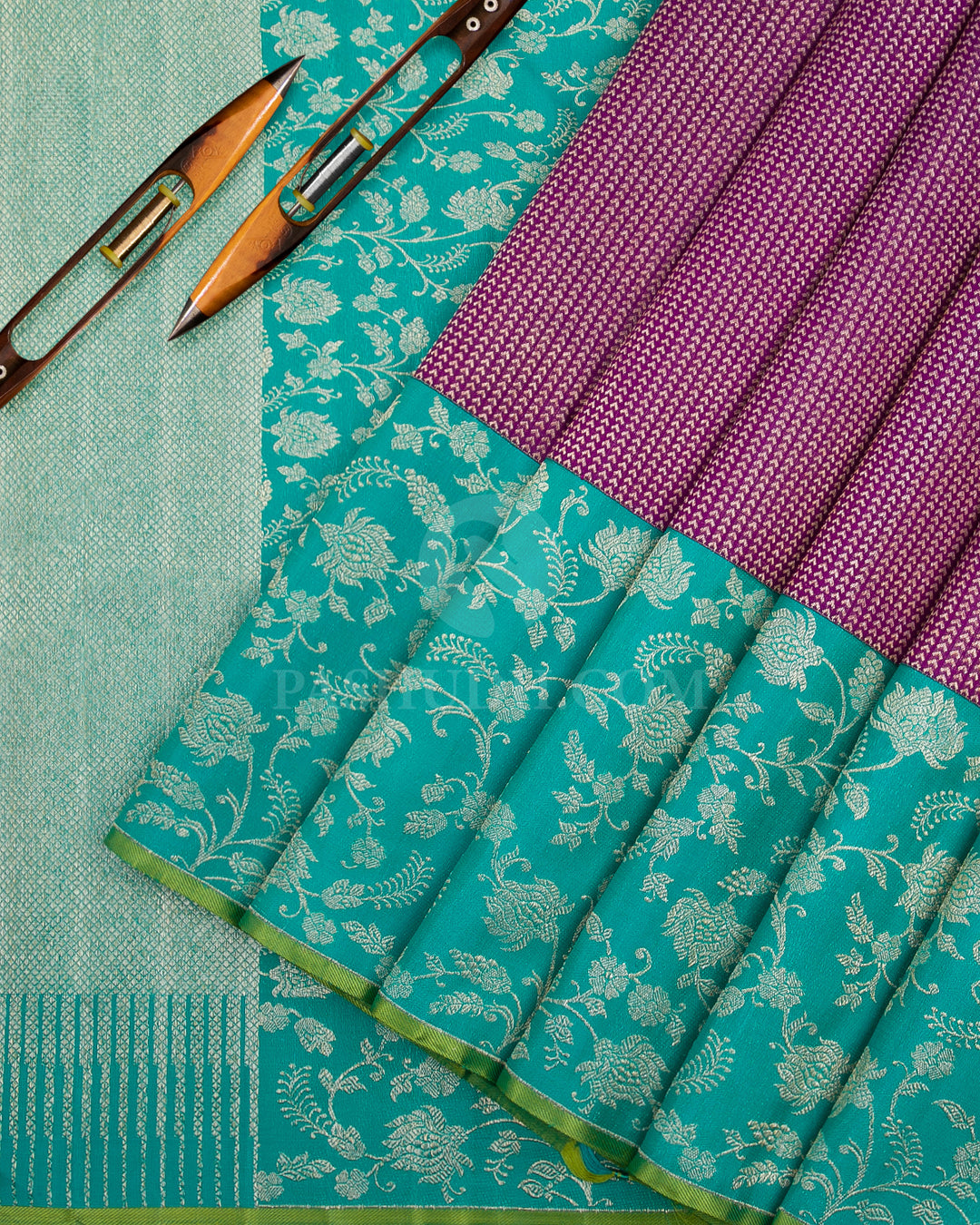Violet and Turquoise Kanjivaram Silk Saree - S1070(C)