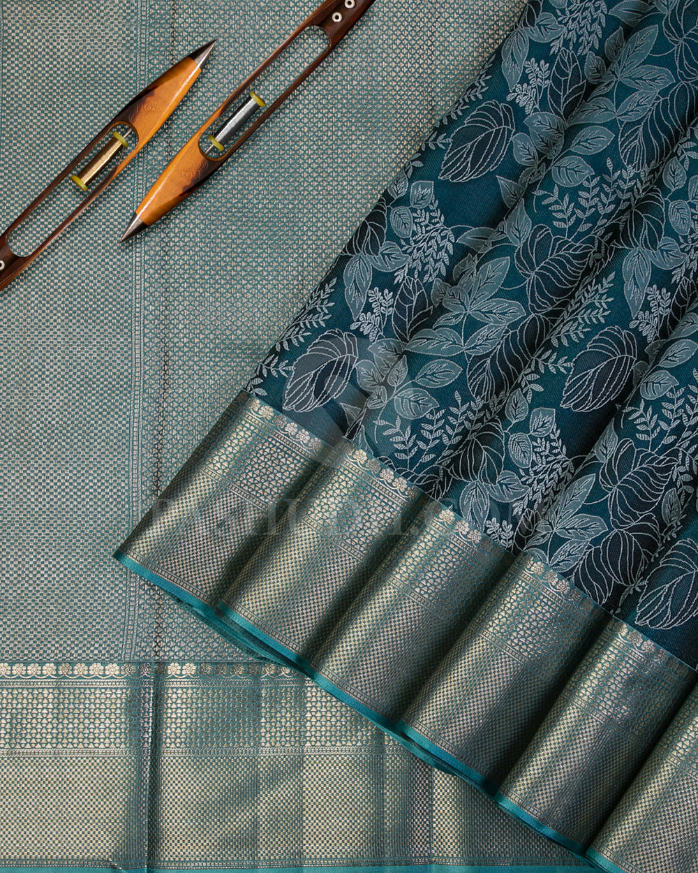 Deep Green and Teal Green Kanjivaram Silk Saree - D548(A) - View 1