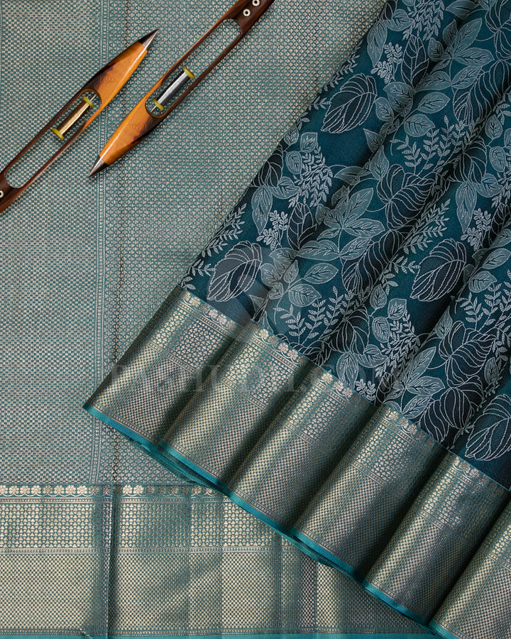 Deep Green and Teal Green Kanjivaram Silk Saree - D548(A) - View 1