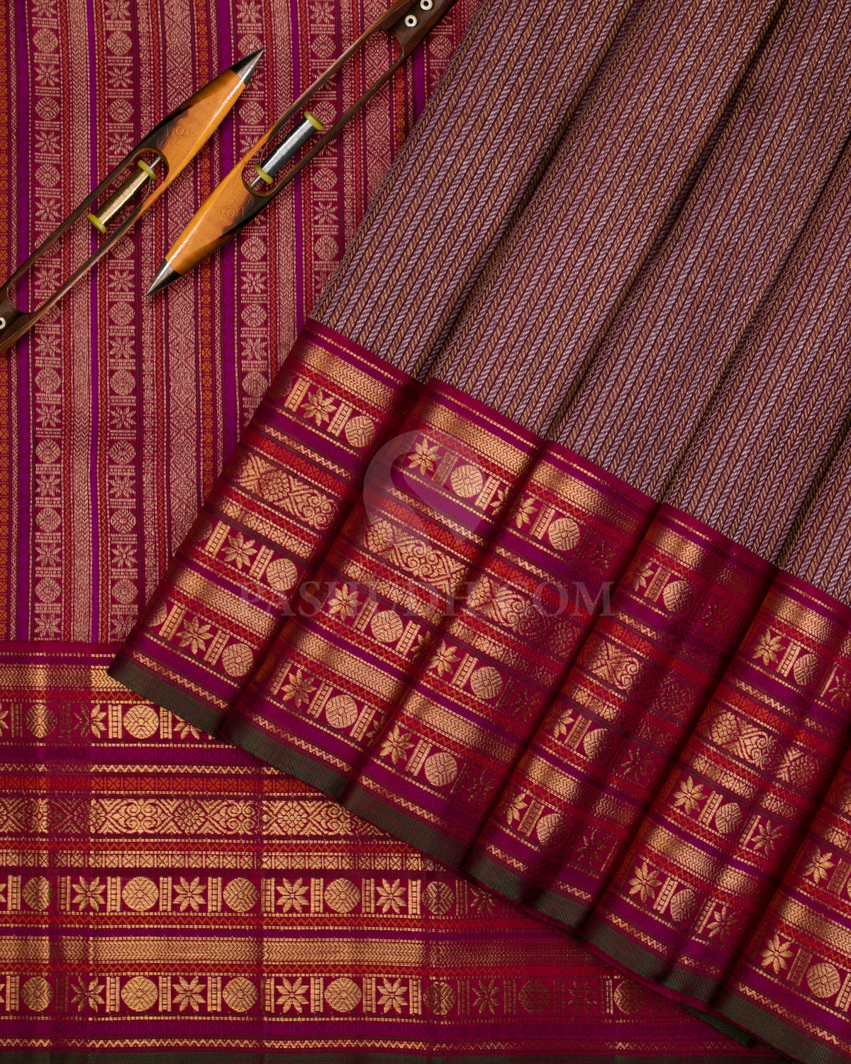 Wine & Maroon Kanjivaram Silk Saree - S1062(A)