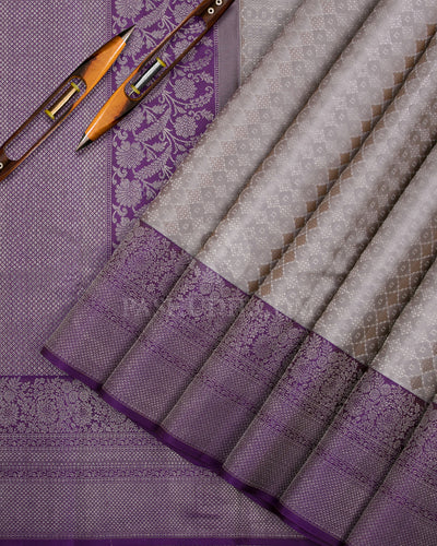 Silver and Violet Kanjivaram Silk Saree - DT251(D)