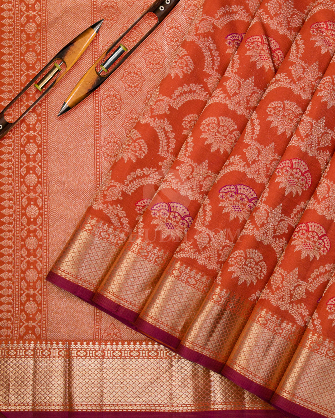 Fire Orange Kanjivaram Silk Saree - S1023(A)