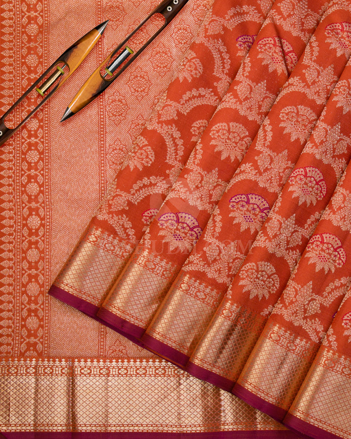 Fire Orange Kanjivaram Silk Saree - S1023(A)