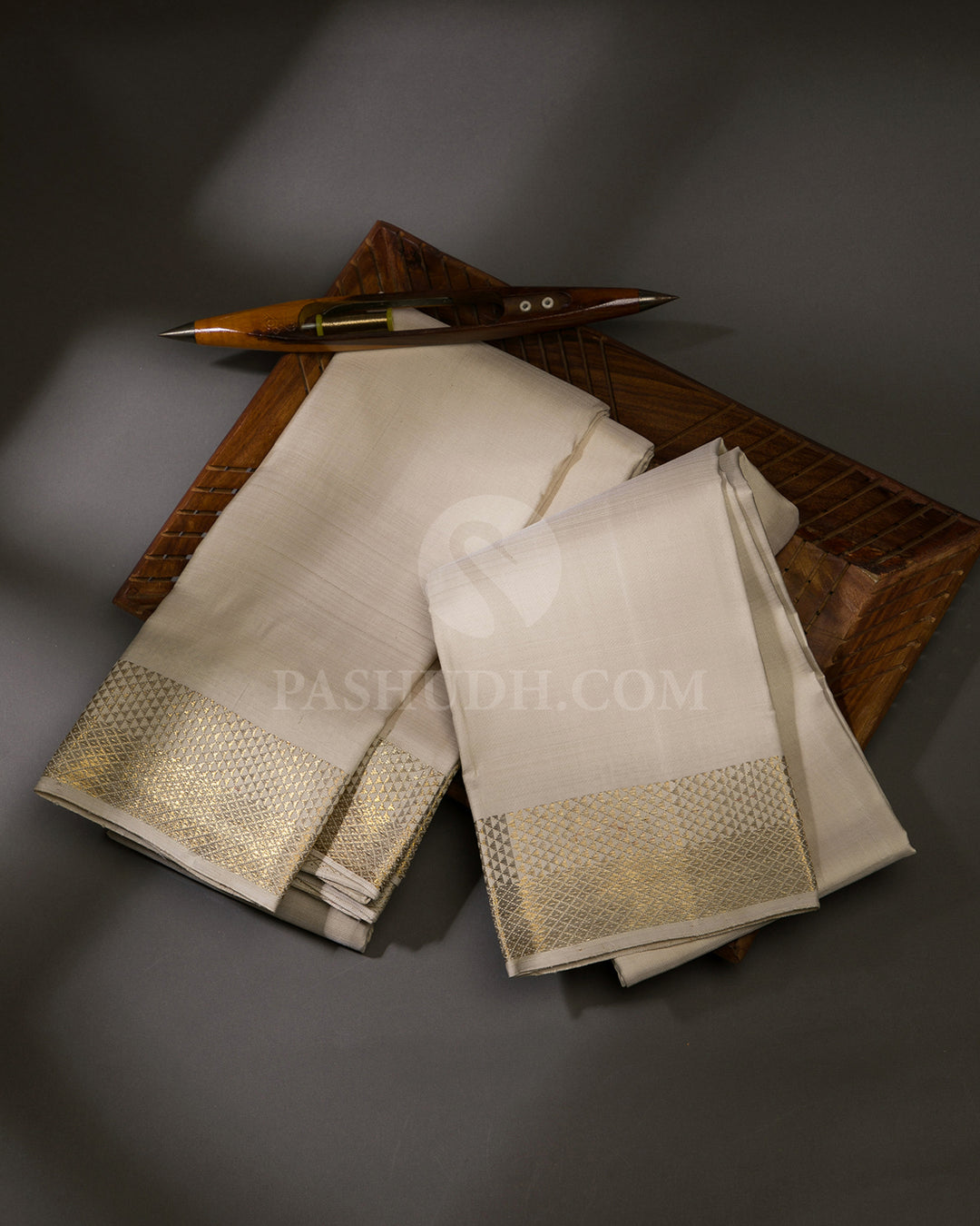 Cream Pure Silk Dhoti and Angavastra - V1