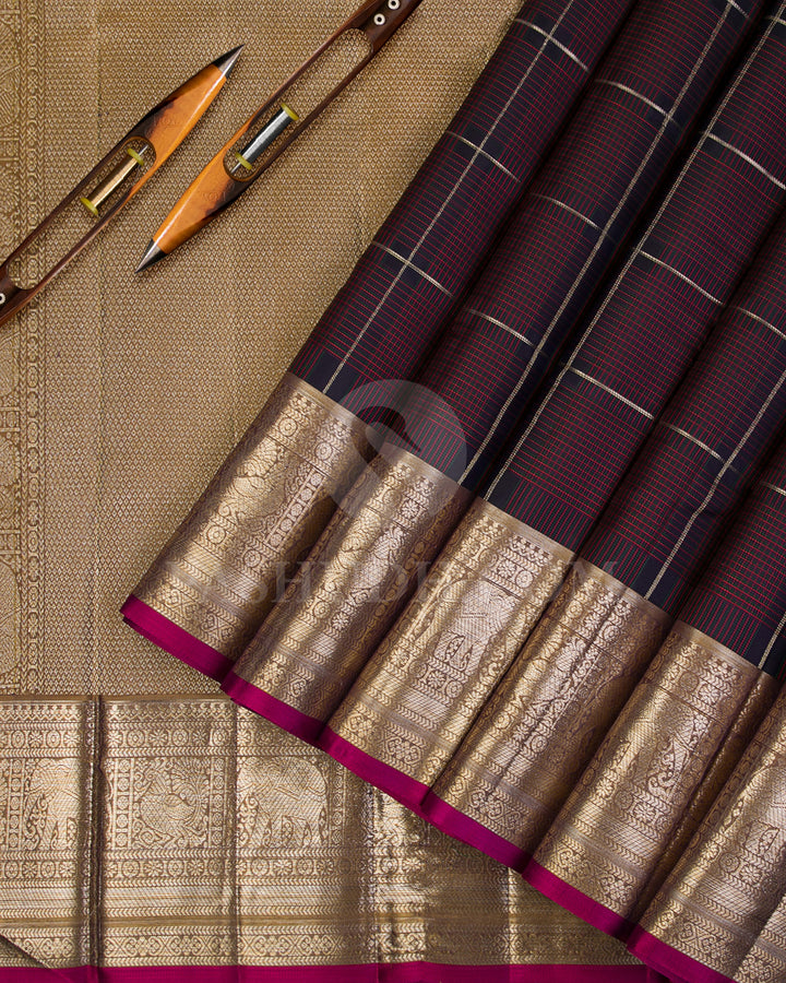 Dark Violet and Brown Kanjivaram Silk Saree  - DJ273(D)