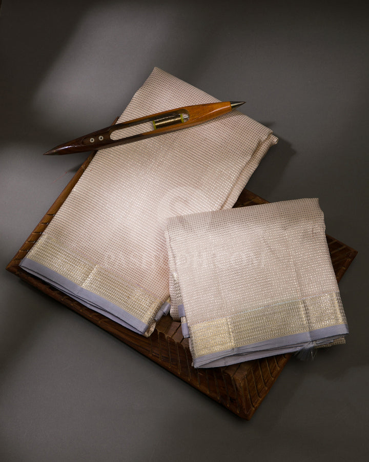 Cream Pure Silk Dhoti and Angavastra - V4
