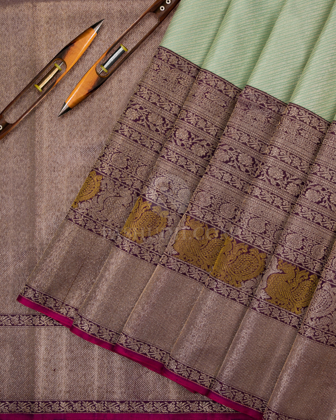 Pista Green & Violet Kanjivaram Silk Saree - S756 View 3