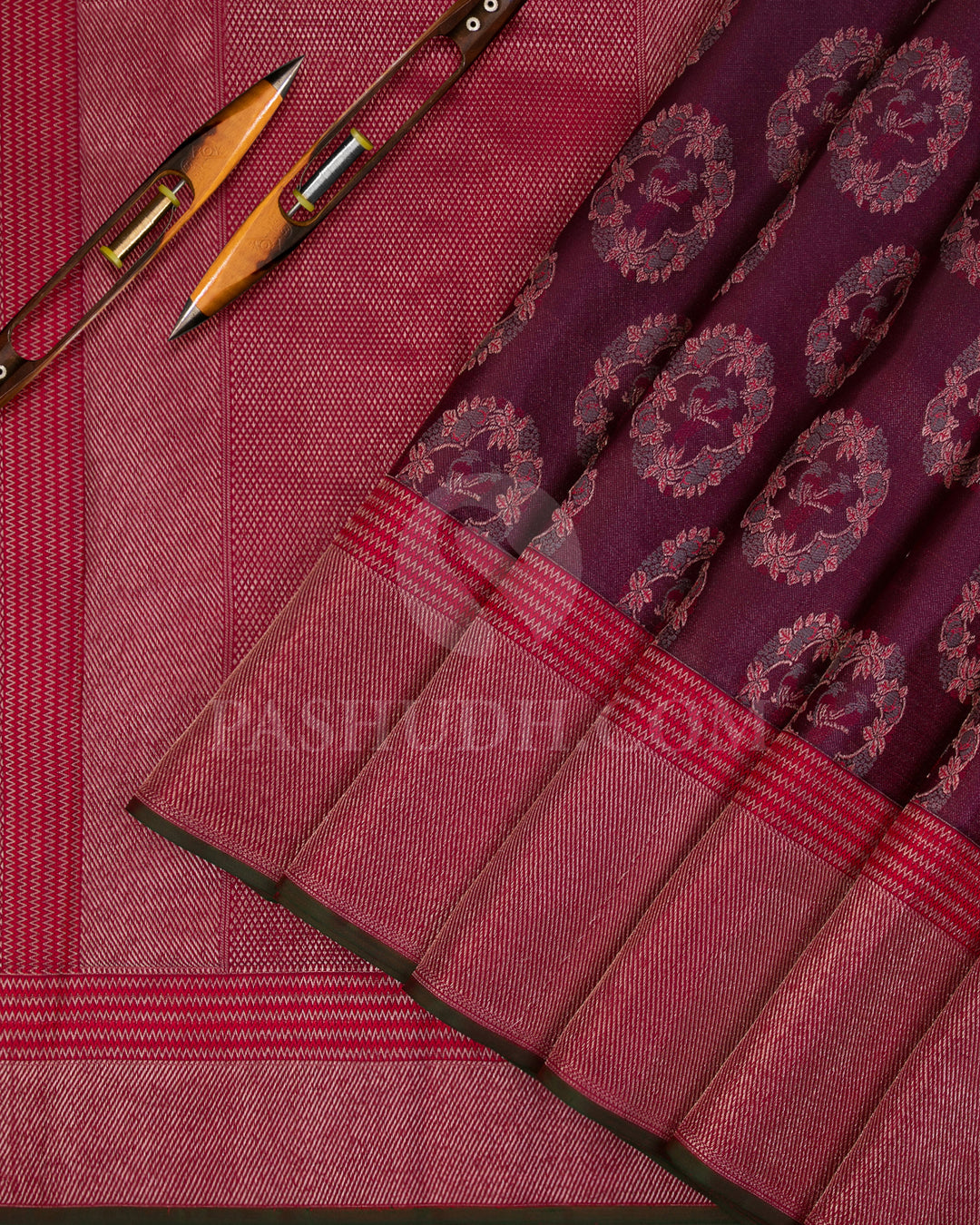 Deep Purple and Red Kanjivaram Silk Saree - D510(E)