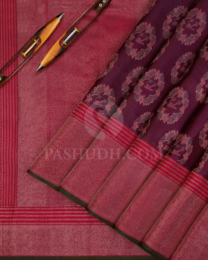 Deep Purple and Red Kanjivaram Silk Saree - D510(E)