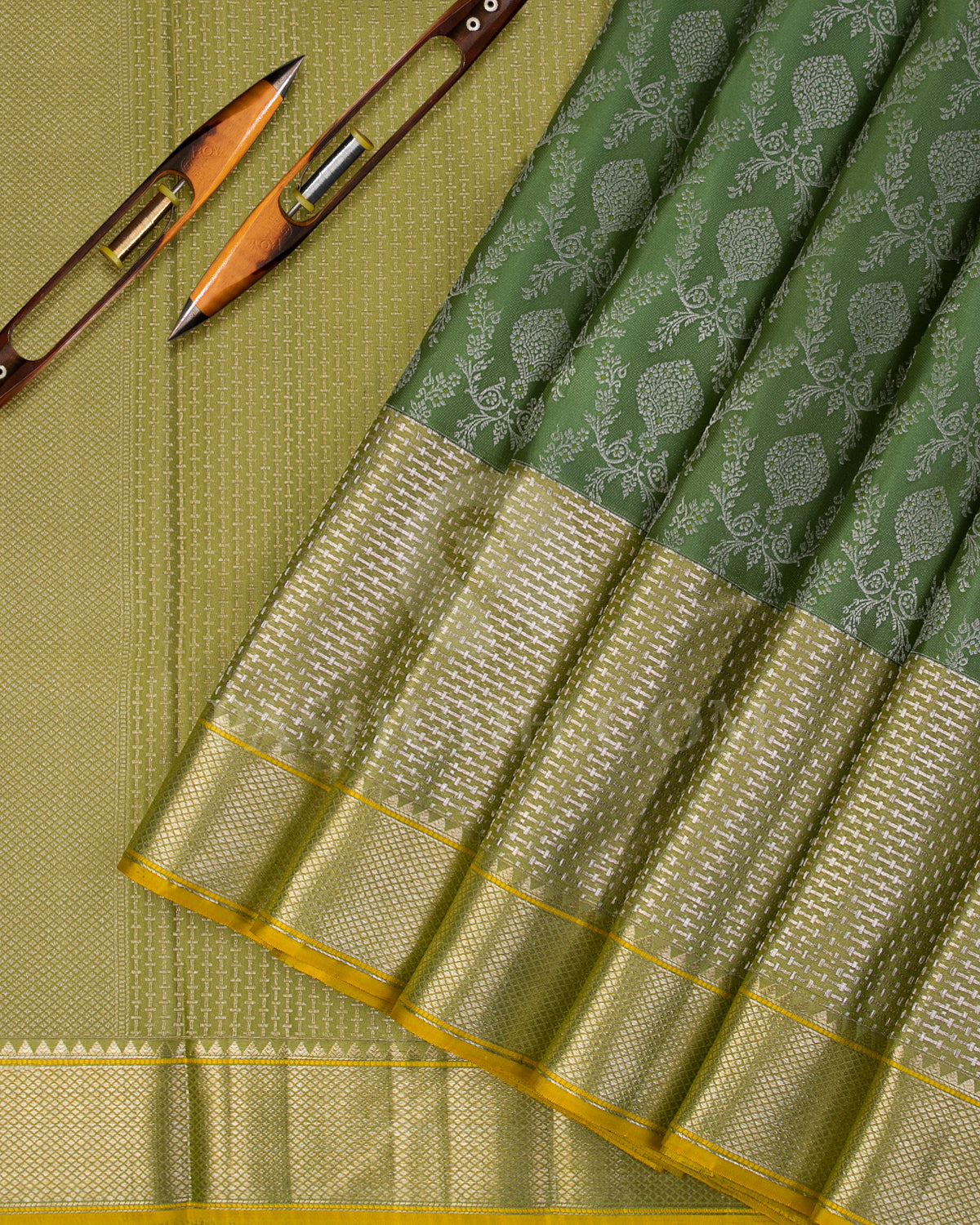 Sage Green and Light Green Kanjivaram Silk Saree - DT274(A)