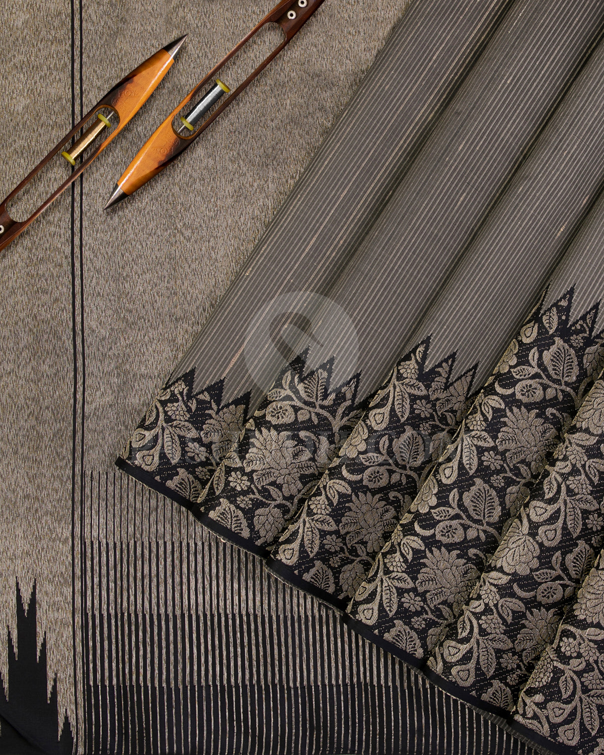 Black and Grey Kanjivaram Silk Saree - S1063(B)