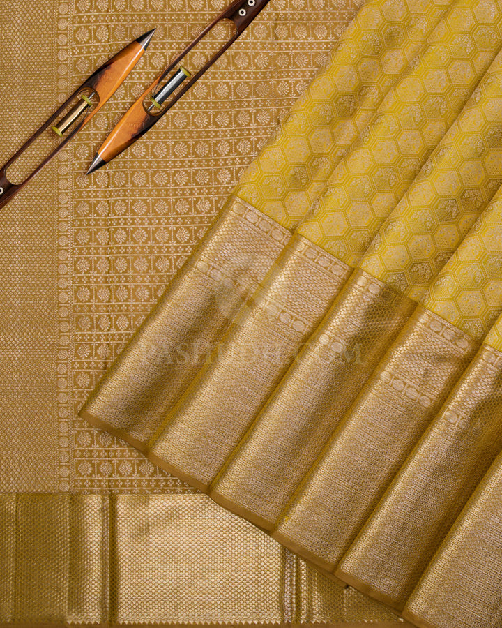 Golden Yellow & Dark Mustard Kanjivaram Silk Saree - D501(C) - View 1