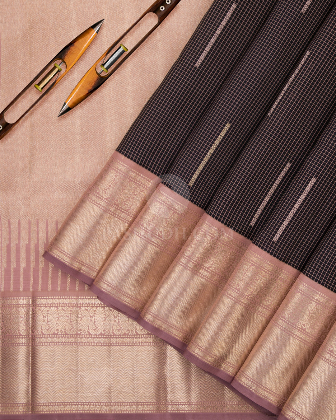 Black & Peach Kanjivaram Silk Saree - S761- View 3